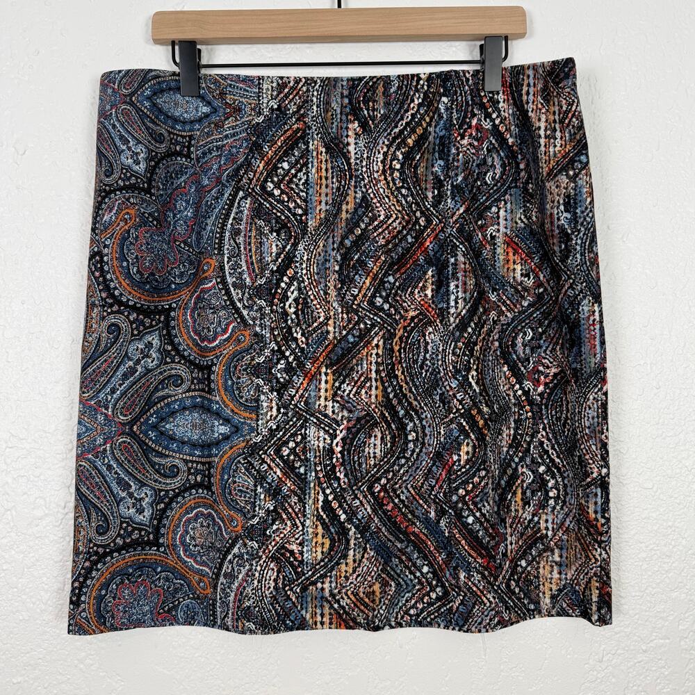 J.Jill Ponte Pencil Skirt Pull-On Mod Paisley Jacobean Size Large